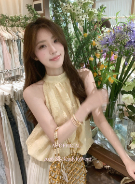 AS OFFICIAL十三行春夏甜欲风挂脖设计感提花背心法式小衫女26835