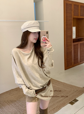 AS OFFICIAL十三行秋上新宽松慵懒休闲不规则蝙蝠袖针织衫女13893