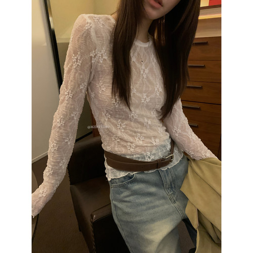 MZI STUDIO十三行秋季韩版性感清透修身叠穿内搭蕾丝上衣女157923