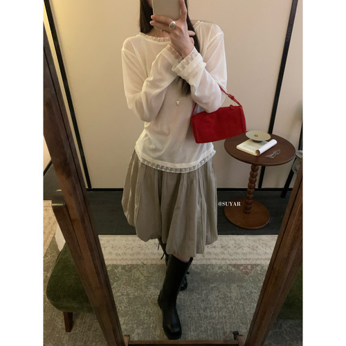 SUYAR十三行秋季新款气质减龄法式小衫温柔顶美宽松长袖T恤10148