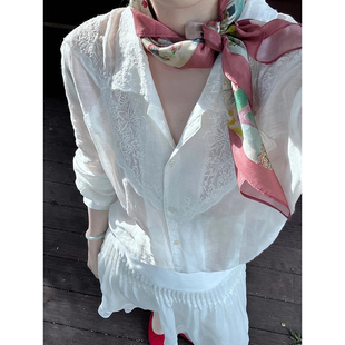 IMISS十三行春夏新款韩标高级感刺绣花朵天丝麻防晒衬衫女R90655