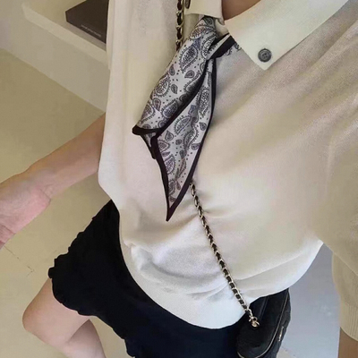 Polo领设计感丝巾针织衫女配丝巾