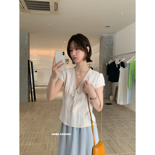 IMISS-26年夏季新款设计感气质花边系带衬衫法式洋气小衫女R31009