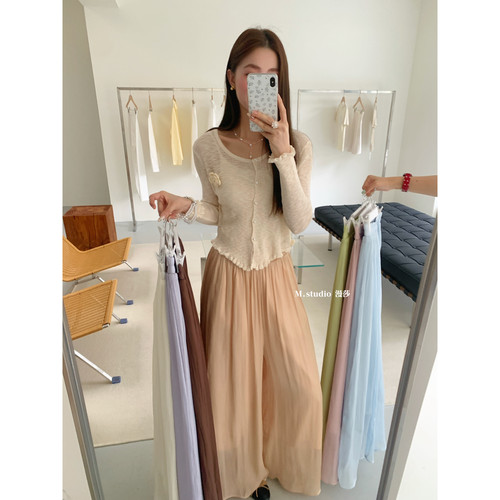 MSTUDIO十三行夏季百搭清凉感轻薄珠光质感阔腿显瘦休闲裤女c7250