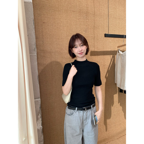IMISS十三行秋季纸片人上衣纯色百搭半高领修身显瘦针织衫女S5019