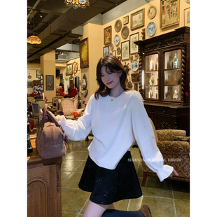 韩系气质温柔荷叶边软糯针织衫 打底衫 女TW918 新款 SUSAN十三行冬季