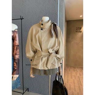 IU自制款 高级感外套英伦风翻领风衣女配腰绳W7045 十三行春秋新款