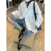 女装 V领宽松大码 夏季 开衫 86269 SANBARA 上衣设计感衬衫 十三行美式