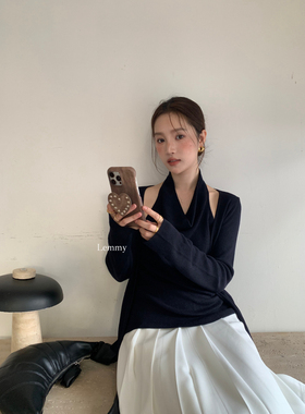 LEMMY-秋上新挂脖设计感时尚假两件百搭小衫6071
