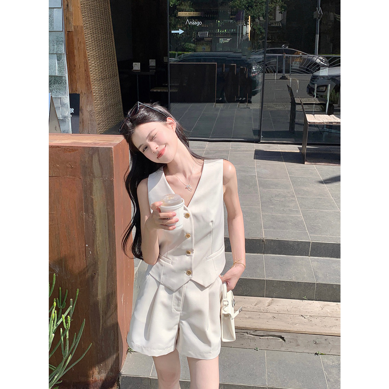 十三行夏季新款老钱风高级感西装马甲外套短裤时尚简约休闲套装女