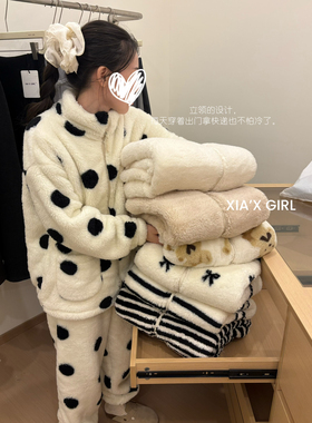 十三行加绒加厚保暖冬季减龄立领上衣+睡裤睡衣套装女装HS5708-2