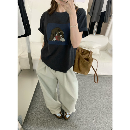 ACME十三行秋季小个子韩系ins减龄可爱小狗Tee短袖T恤上衣女W973