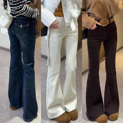 JIAJIATMMT木里冬上新水貂绒弹力微喇提臀设计翘臀牛仔裤女SY5253