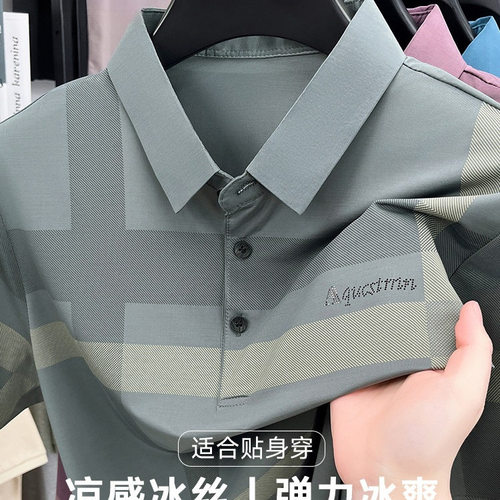 啄木鸟2026夏季新款中年男士短袖t恤烫钻翻领爸爸装薄款polo衫男C