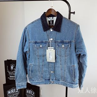 清仓价fingercroxx男秋冬休闲时尚简约口袋夹棉水洗牛仔夹克外套