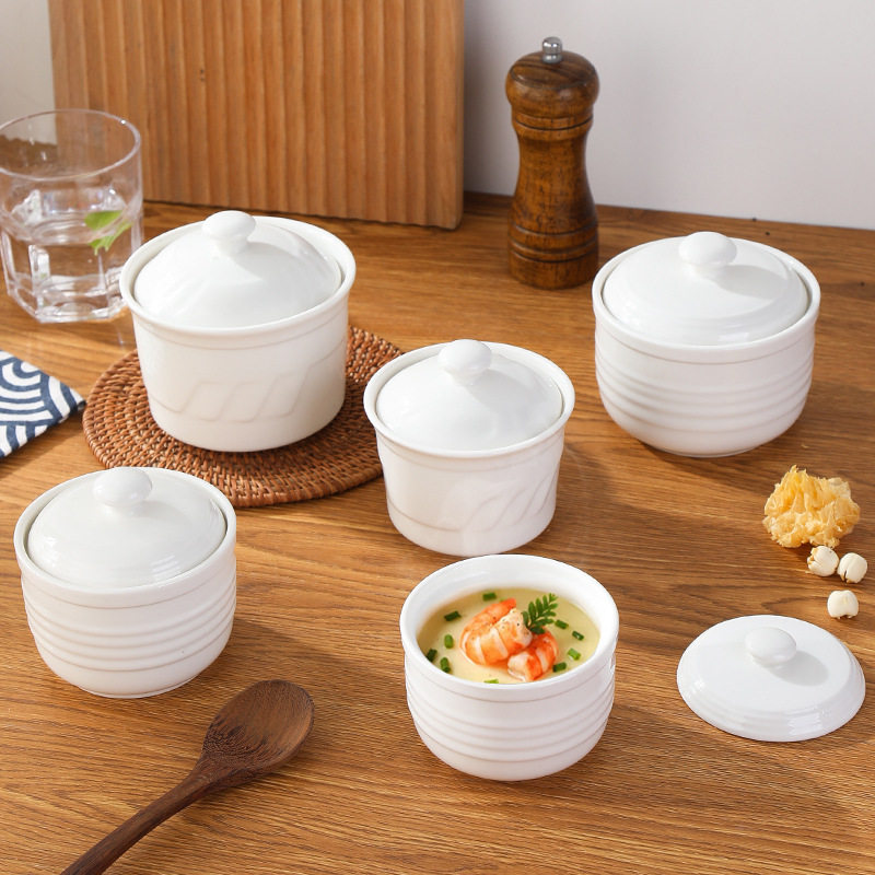 纯白带盖小号蒸蛋家用陶瓷隔水炖盅 酒店一人份燕窝鱼翅人参汤盅