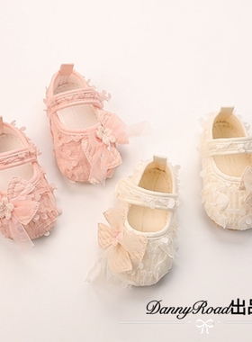 秋季新款宝宝鞋公主鞋花瓣生日鞋法式粉色米白色软底布鞋女宝0-1