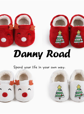冬季新款宝宝鞋棉鞋加绒保暖圣诞鹿圣诞树红色过年防滑软底不掉鞋