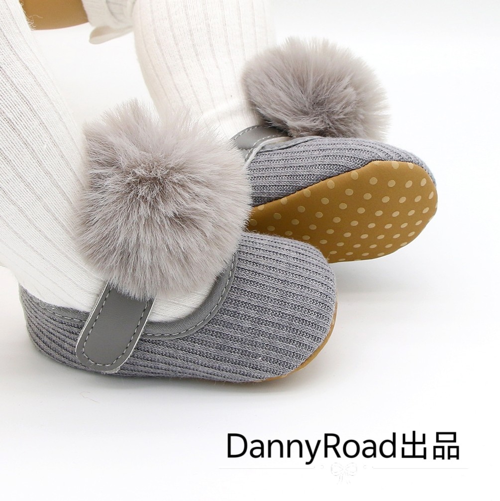 秋季新款婴儿鞋毛绒球球新生婴幼儿针织韩版学步鞋防滑软底女宝