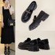 女2025春秋新款 时尚 松糕厚底jk平底小皮鞋 真皮乐福鞋 休闲黑色单鞋