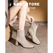 法式 粗跟洋气小个子高跟瘦瘦靴 爆款 绒面时装 小短靴女2025秋冬新款