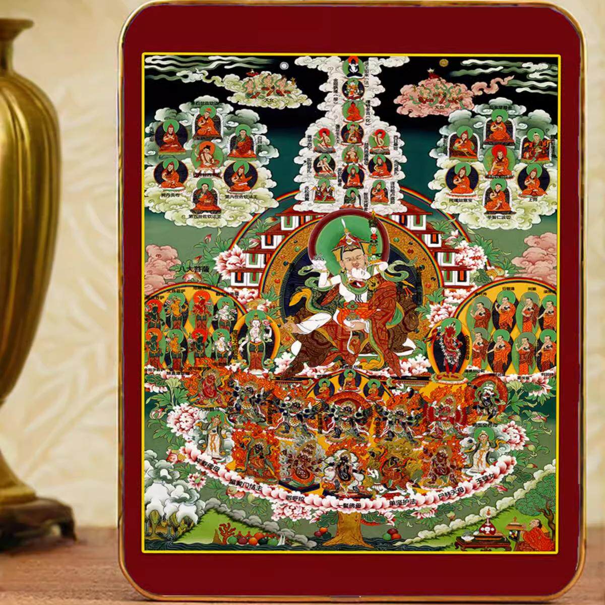 莲师高清皈依境大圆满宁玛派护法藏传观想画佛像画摆台木版画唐卡