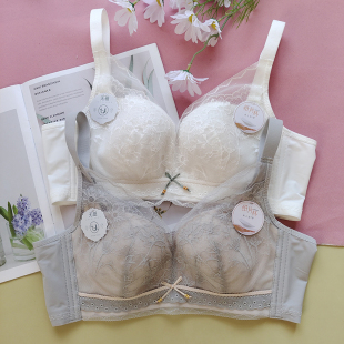 夏季 超薄纸片杯透气无磁无钢圈聚拢调整型文胸蕾丝性感显小内衣女
