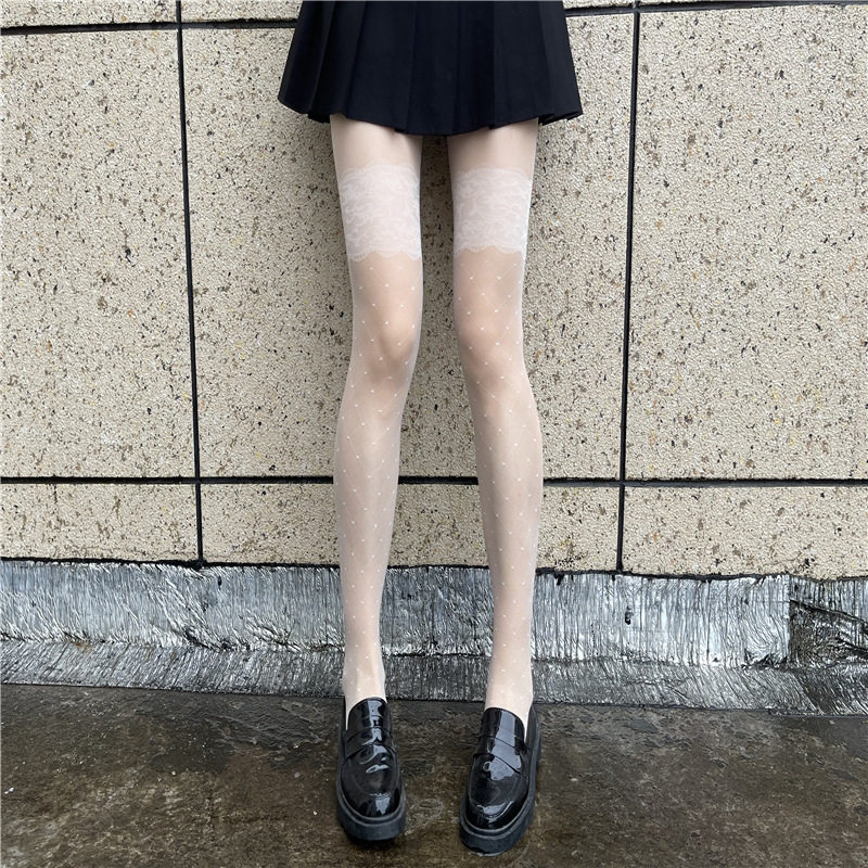 大腿蕾丝菱格连裤袜子薄款提花黑丝袜女性感网红ins潮黑色打底袜