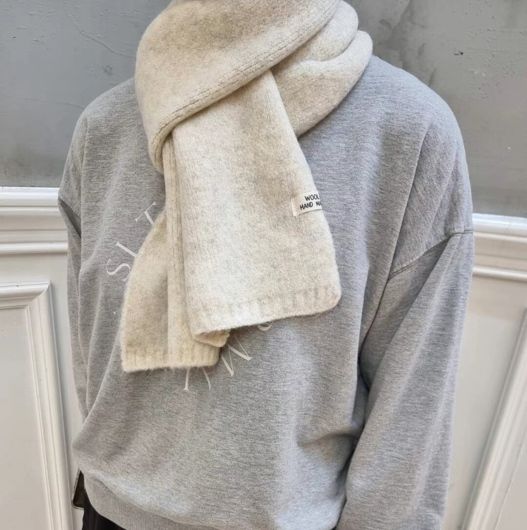 秋冬新款加厚保暖柔软围巾男女韩国进口羊毛纯色针织净版围脖情侣