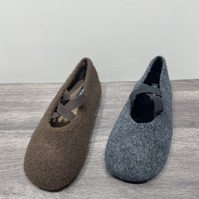 断码处理毛呢加绒保暖女鞋