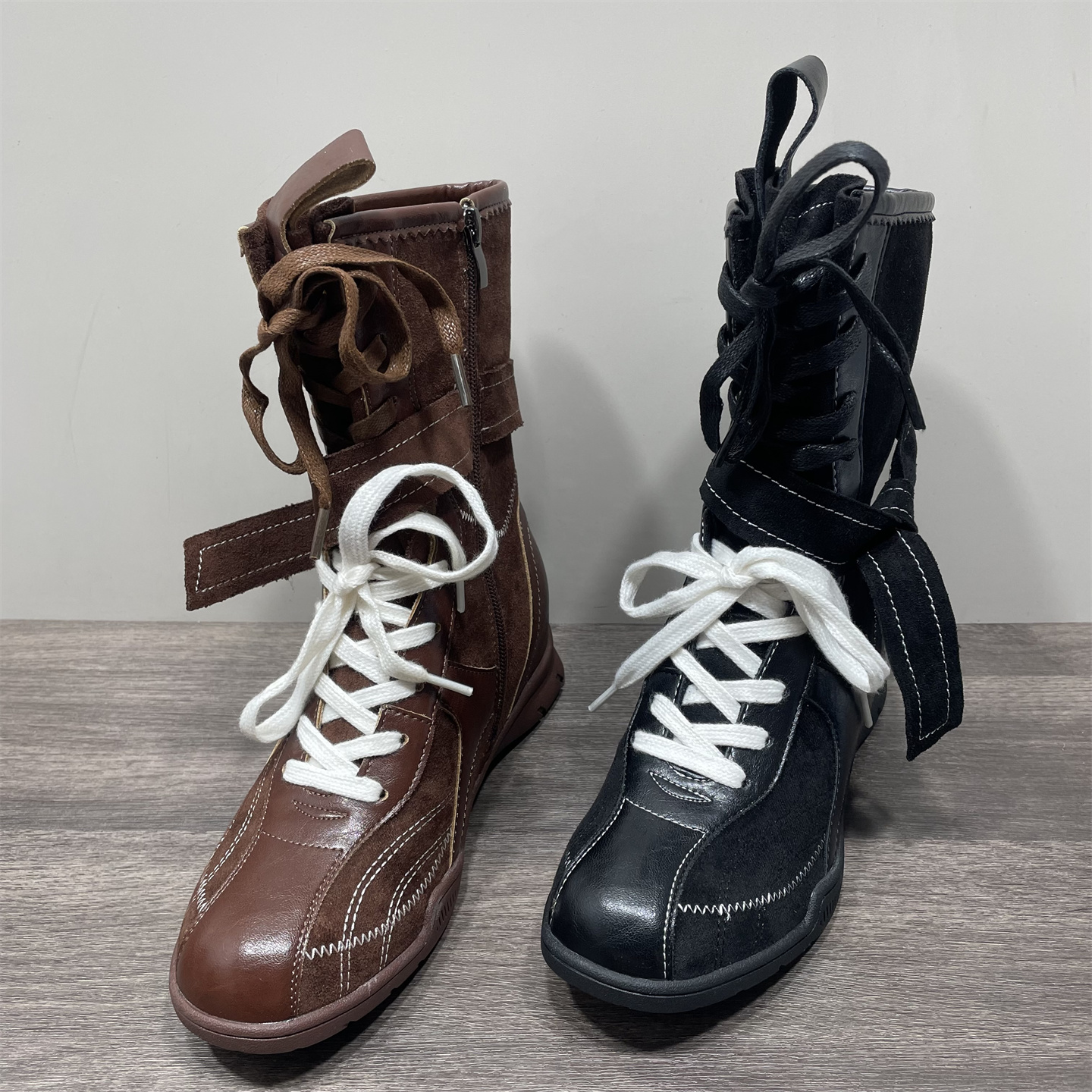 断码处理内增高拳击靴女