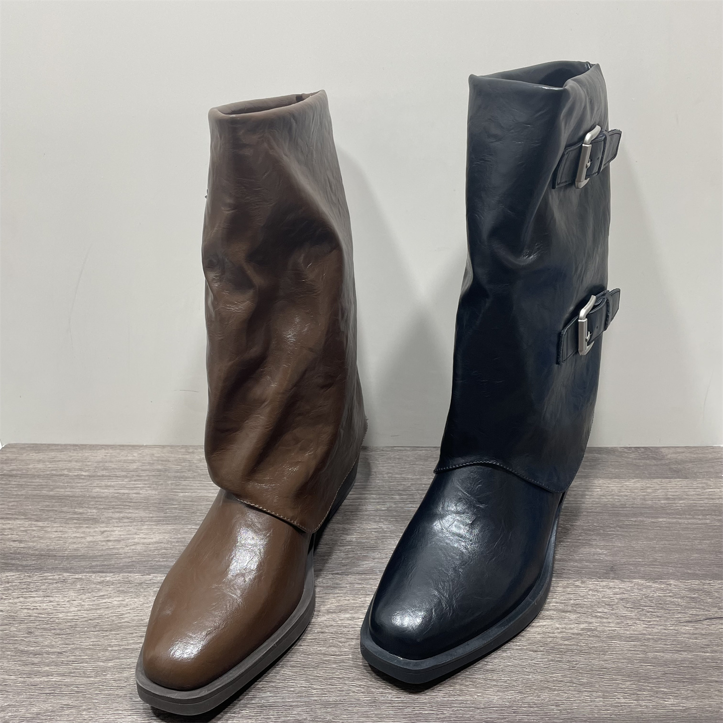 断码处理复古中筒骑士靴女