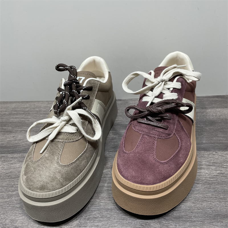 真皮拼接百搭复古德训鞋女