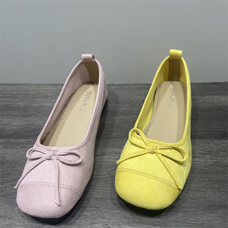 法式拼接方头平底软底豆豆鞋女