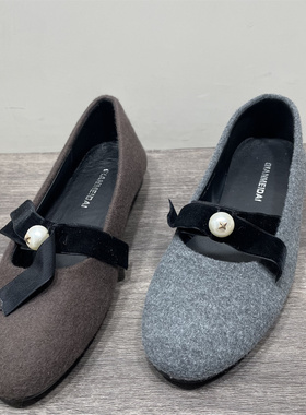 断码处理蝴蝶结玛丽珍鞋女春季新款内增高灰色一脚蹬法式浅口单鞋