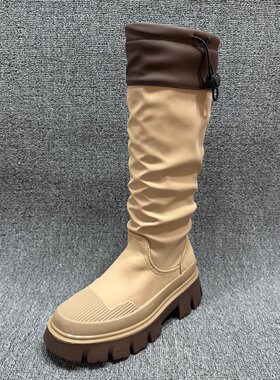 贝壳头厚底粗跟高筒骑士靴女增高