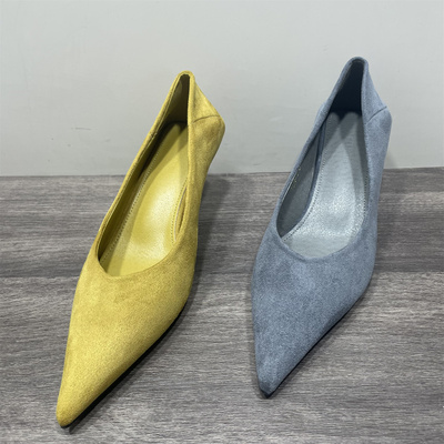 细跟绒面显瘦浅口单鞋女