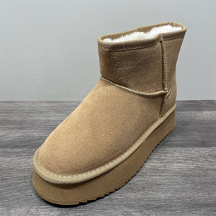 断码处理厚底增高短筒真皮雪地靴女明星同款加绒东北防寒面包棉靴