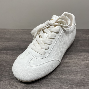 断码处理圆头系带运动休闲鞋女内增高小白鞋软皮面芭蕾阿甘德训鞋