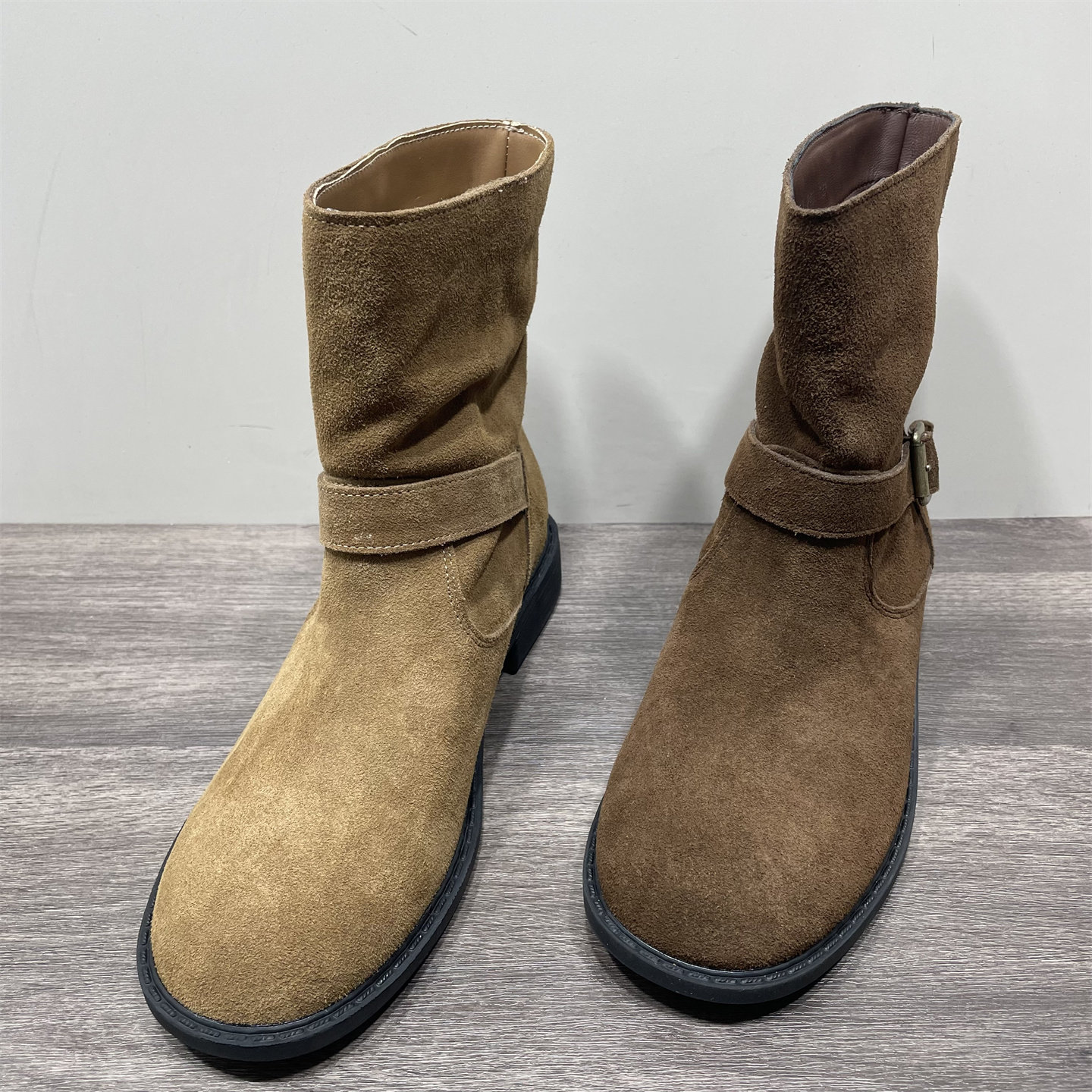 断码处理真皮复古粗跟一脚蹬春秋单靴皮带扣低跟切尔西短靴女裸靴,女鞋,切尔西靴,淘宝优惠券,粉丝福利购,淘宝优惠卷