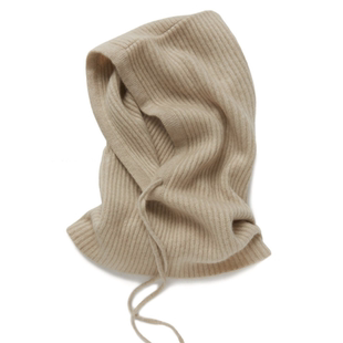 出口外贸加厚纯山羊绒围脖一体帽子冬季 针织脖套围巾巴拉克拉法帽