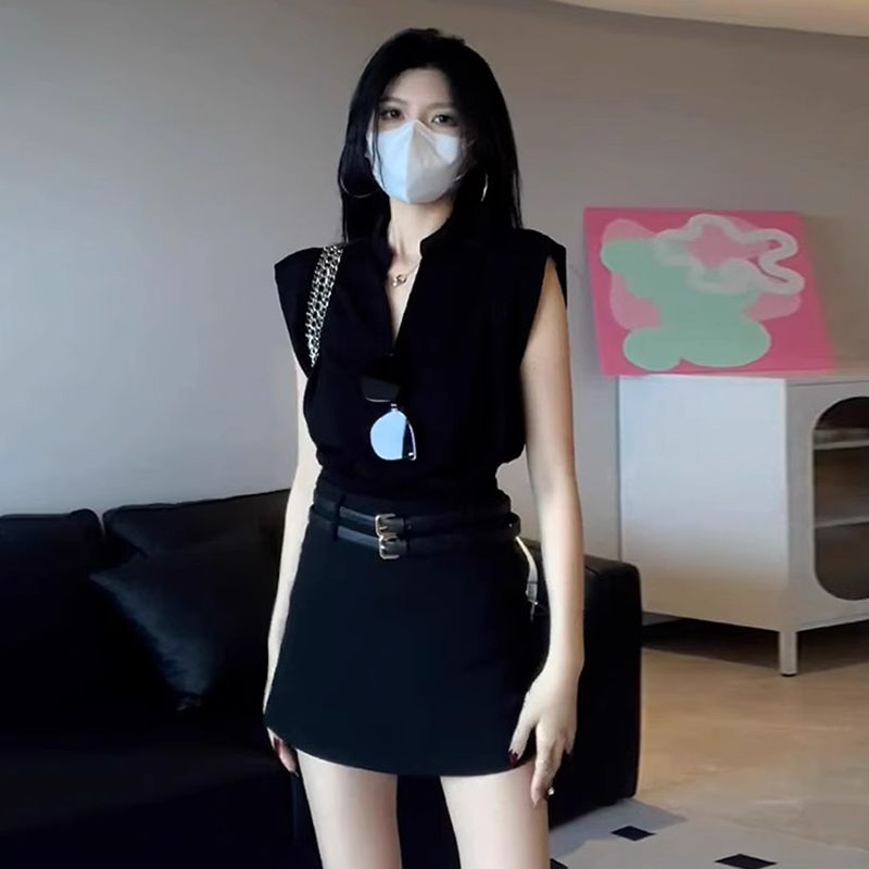 辣妹穿搭套装黑色包臀连衣裙子女夏季2026年新款流行单品短裙