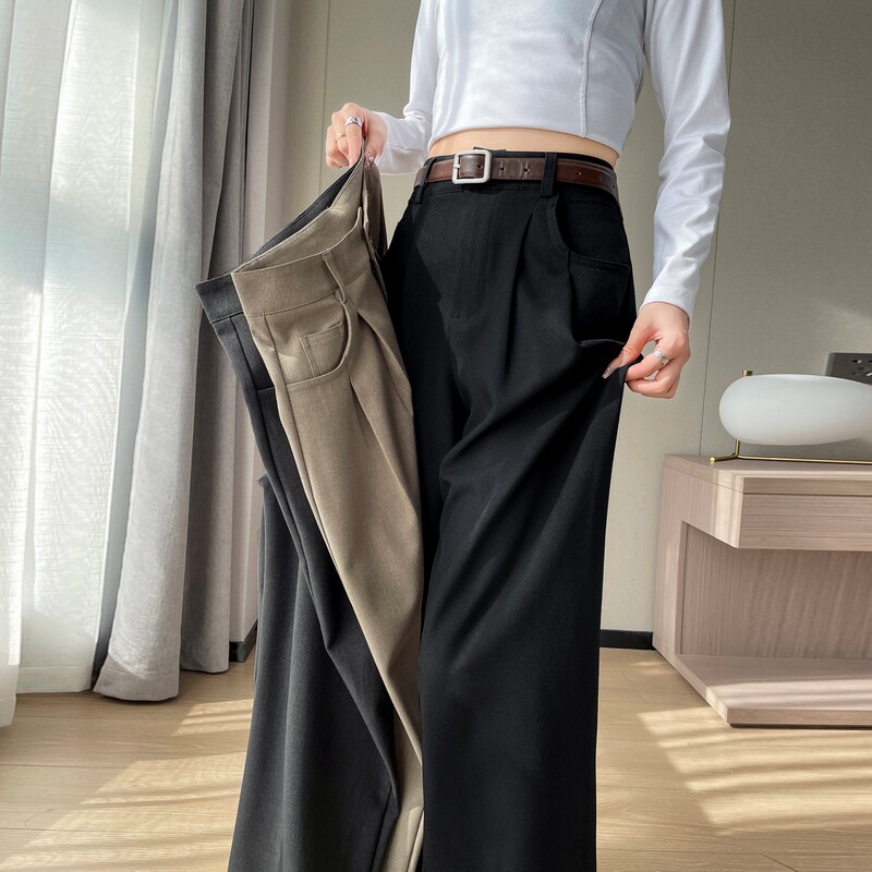 实拍2026春夏新款西装裤高腰窄版阔腿裤直筒休闲裤拖地裤女
