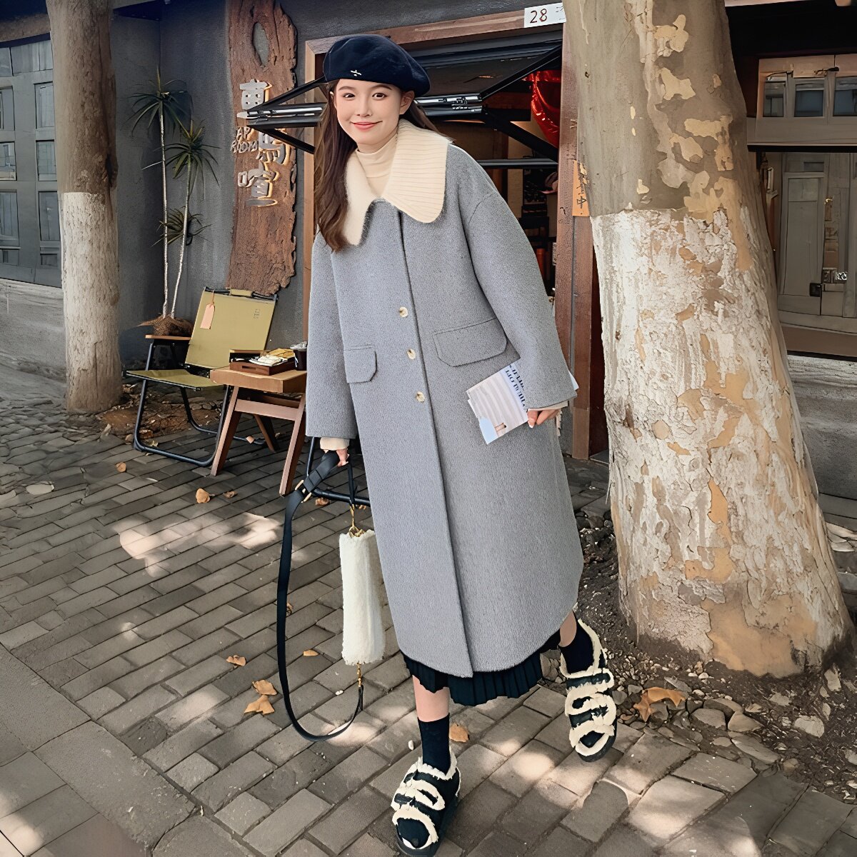 可拆卸领加厚毛呢大衣女2025秋冬新款小个子气质休闲中长款呢外套