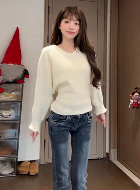 绝美巨好看灰色蝙蝠袖针织衫上衣2025新款秋冬毛衣女款可外穿内搭