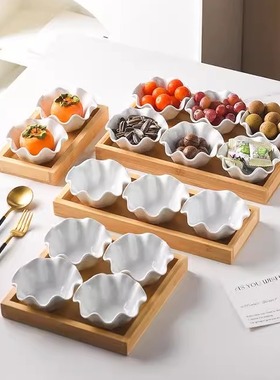 荣裕多轻奢花型陶瓷干果盘KTV酒吧小吃分格盘沐足城美容院点心碟