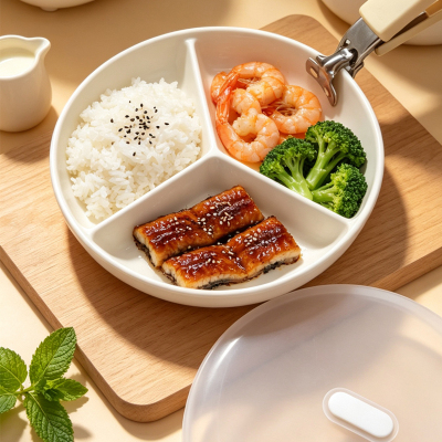 高颜值陶瓷三分格蒸碗蒸盘带盖装