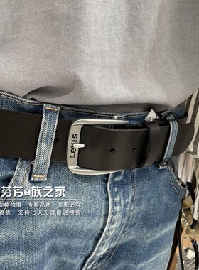 Levis李维斯正品2024新款男士牛皮革黑色针扣皮带腰带 D6271-0001
