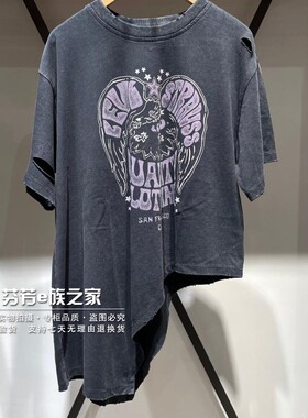 Levis李维斯正品2025新款女士黑色潮流宽松破洞短袖T恤003SQ-0000