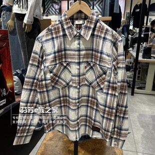 Levis李维斯正品2024秋新款男士格子纯棉休闲长袖衬衫 001XM-0001